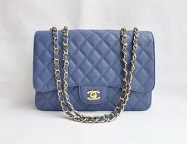 7A Replica Chanel Jumbo A28600 Light Blue Caviar with Golden Hardware Flap